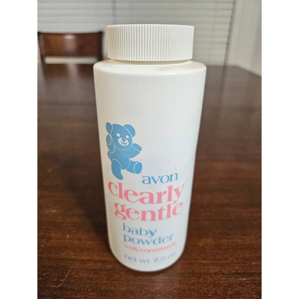 Avon Bottle Clearly Gentle Baby Powder Baby 7.5 oz White Vintage Cornstarch Bear